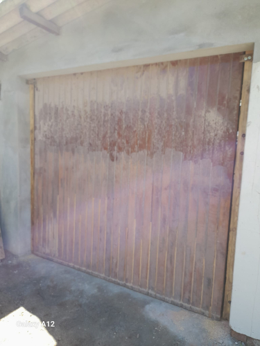 wooden garage door outside
