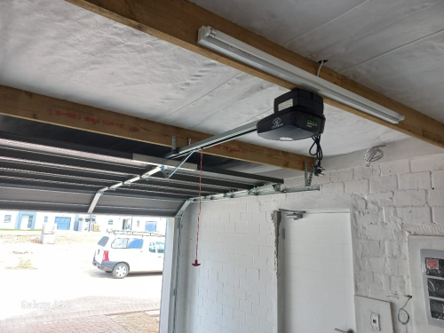 inside garage, roller shutter door with motor on ceiling
